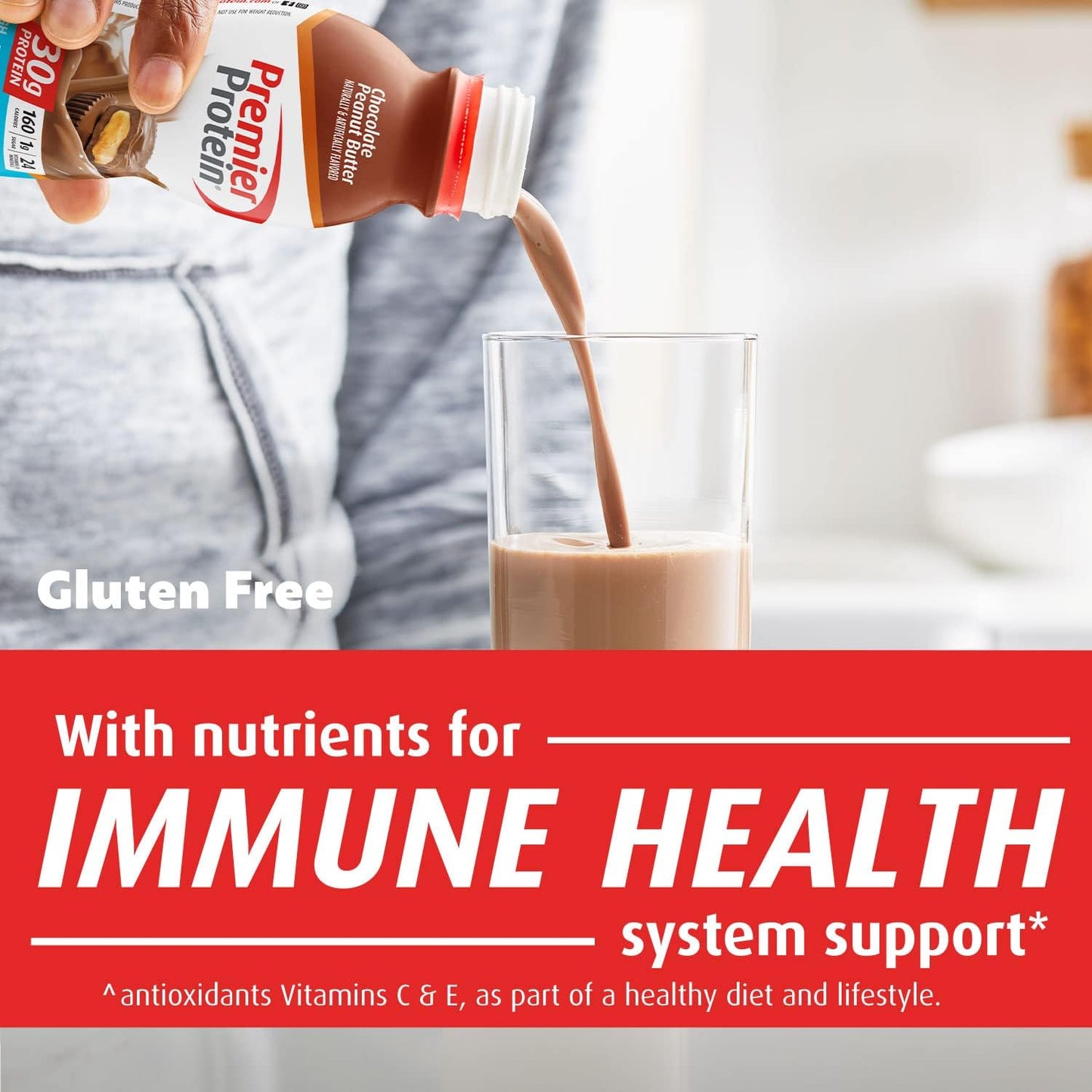 Premier Protein Shake, Chocolate Peanut Butter, 30g Protein, 1g Sugar, 24 Vitamins & Minerals, Nutrients to Support Immune Health, 11.5 Fl Oz, 12 Count