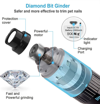JBONEST Dog Nail Grinder Upgraded- Professional LED Lighting Stepless Speed Rechargeable Pet Nail Trimmer with Clipper,Quite Low Noise,20h Long Working Time for Large Medium Small Dogs Cats Pets