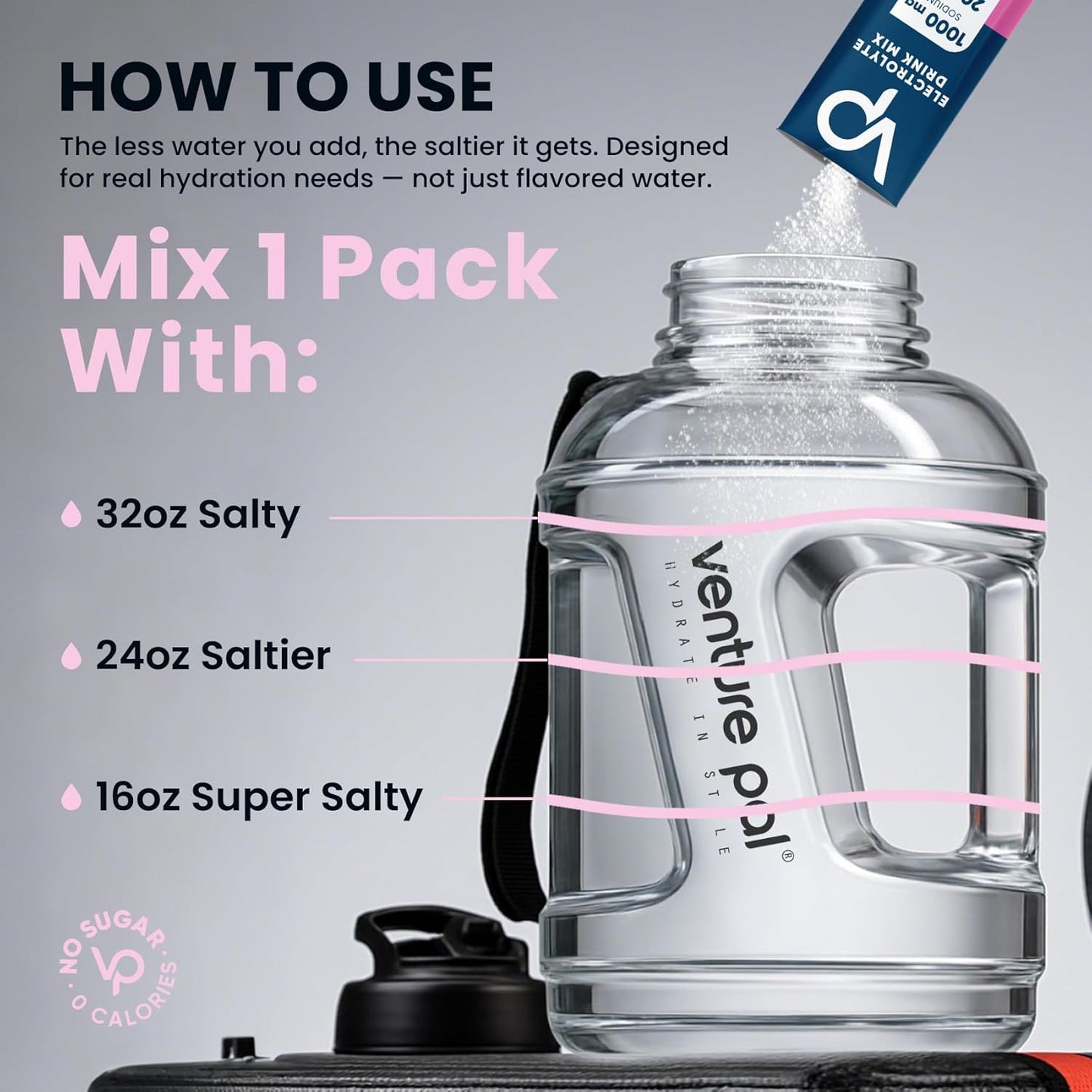Venture Pal High Sodium Sugar-Free Electrolyte Powder Packets - Hydration Packets with Sodium, Potassium & Magnesium | Zero Calories | Vegan, Keto, and Paleo Friendly | 30 Sticks