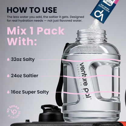 Venture Pal High Sodium Sugar-Free Electrolyte Powder Packets - Hydration Packets with Sodium, Potassium & Magnesium | Zero Calories | Vegan, Keto, and Paleo Friendly | 30 Sticks