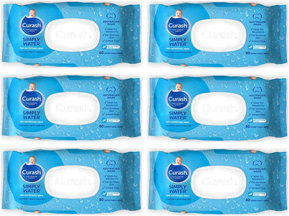 Curash Simply Water Baby Wipes, Pack of 480 (6 x 80 pack)