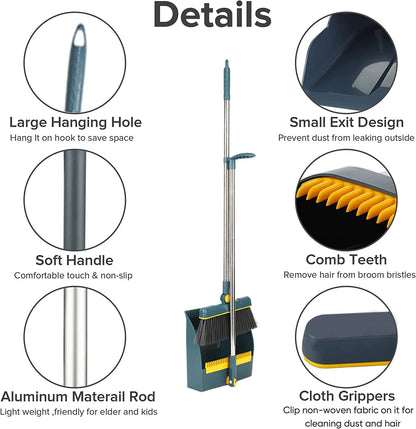 Broom and Dustpan Set, Long Handle Lightweight 180 Degree Rotating Broom Set