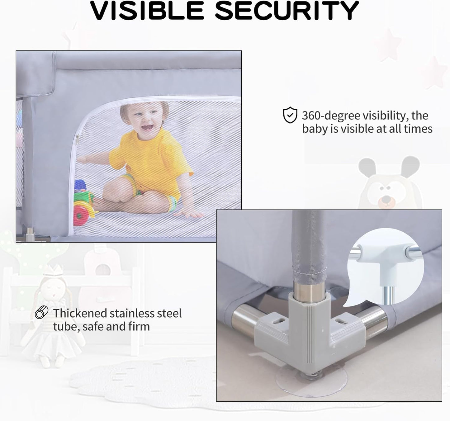 Baby Playpen, Playpens for Babies, Large Playard for Toddlers, Recreation Area (Gray, 205 * 185cm)