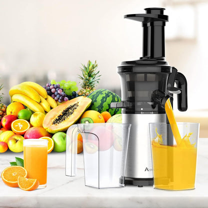 ADVWIN Electric Slow Juicer Multi Blender, 200W Cold Press Slow Juicer Compact Masticating  Machine with Cleaning Brush, 2 Pulp Measuring Cups(350ml & 800ml), Stainless Steel