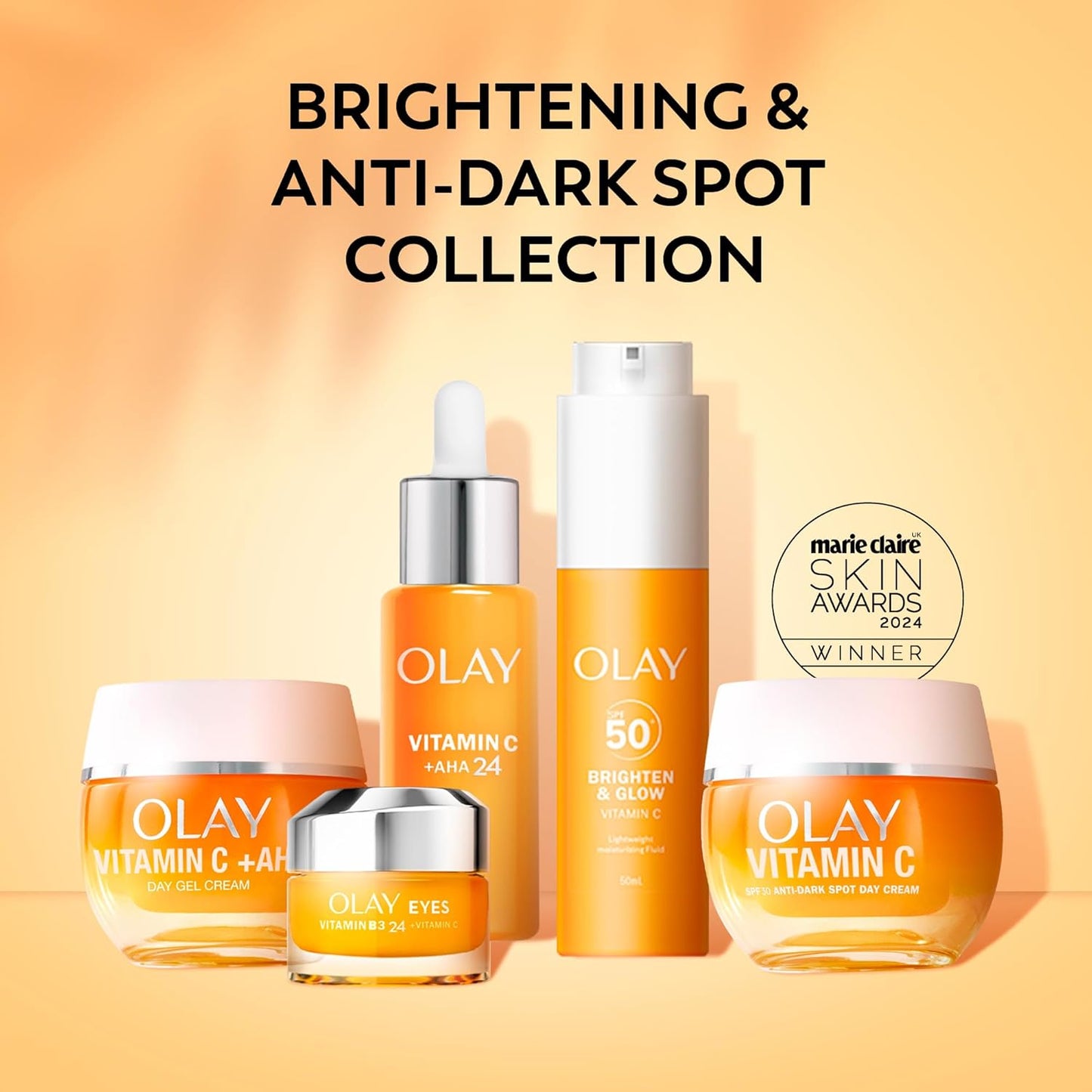 Olay Vitamin C Brighten & Glow 3in1 Moisturising Fluid SPF50+ Hydrating Skincare Moisturiser and Primer with Niacinamide. Hydration, Glow, UV Protection, Corrects Dark Spots 50ml