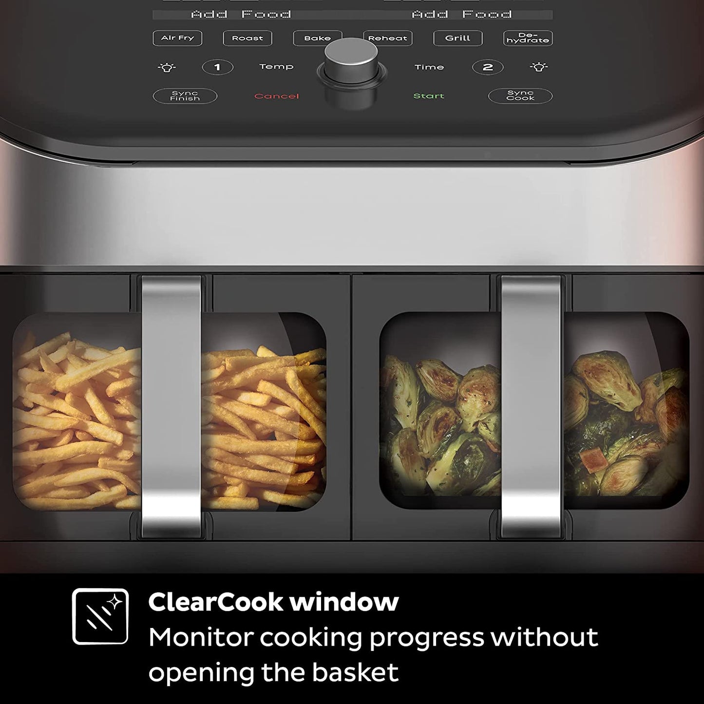 Instant Vortex Plus ClearCook Dual Air Fryer - 8L Air Fryer, Stainless Steel, 6-in-1 Smart Programs - Air Fry, Bake, Roast, Grill, Dehydrate, Reheat, XL Capacity -1700W