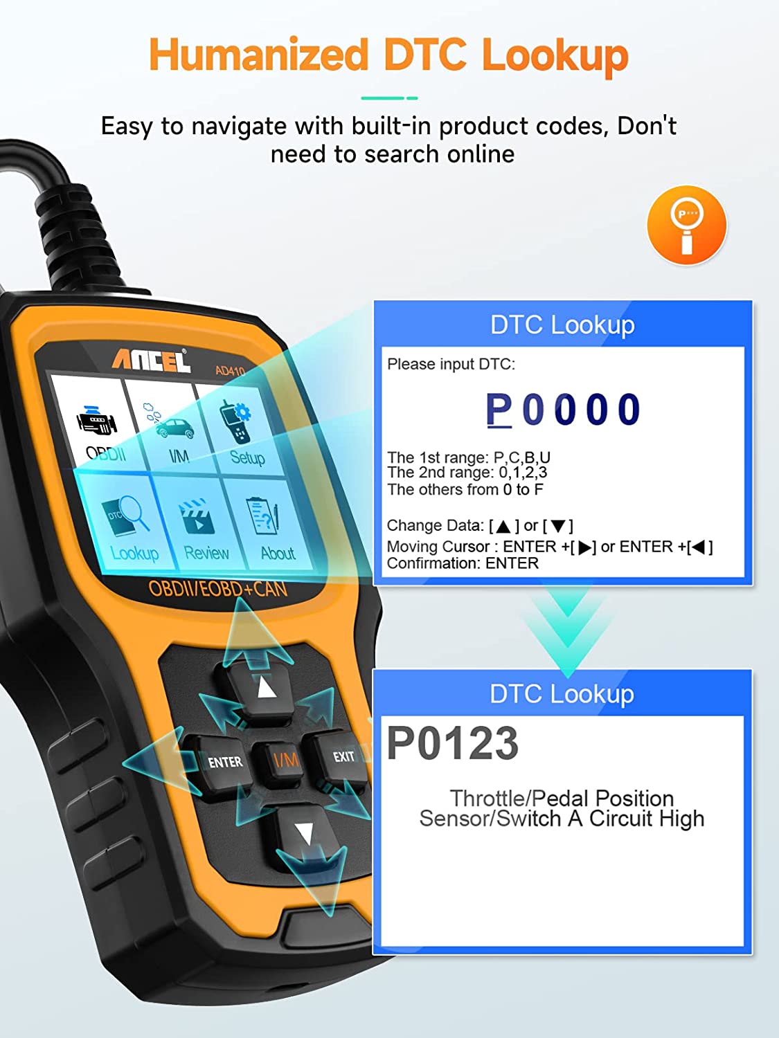 ANCEL AD410 Enhanced OBD II Vehicle Code Reader Automotive OBD2 Scanner