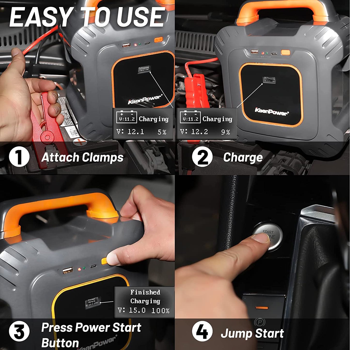 KeenPower SuperCap Portable Jump Starter 6000A Peak, Extremely Safe Super Capacitor Car Jump Starter Gasoline and Diesel Engines Up to 16-Liters