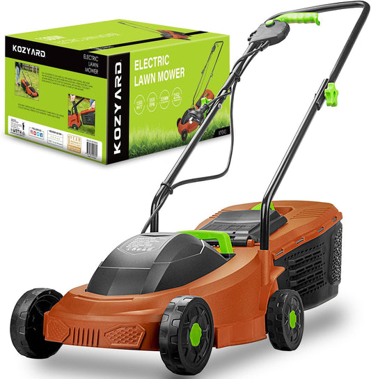 KOZYARD 1300w Electric Lawn Mower,2-in-1 Grass Box Or Mulch Electric Weeder,3-Position Height Adjustment,Cutting Width 320MM, Adjustable Cutting Height (25/40/55MM)