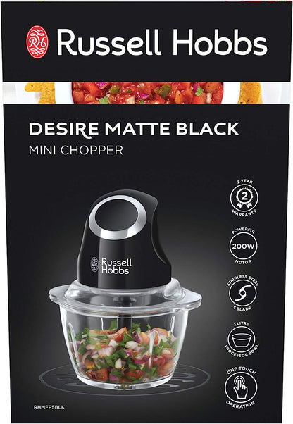 Russell Hobbs RHMFP5BLK, Desire Mini Chopper, Stainless Steel S Blade, One touch Operation