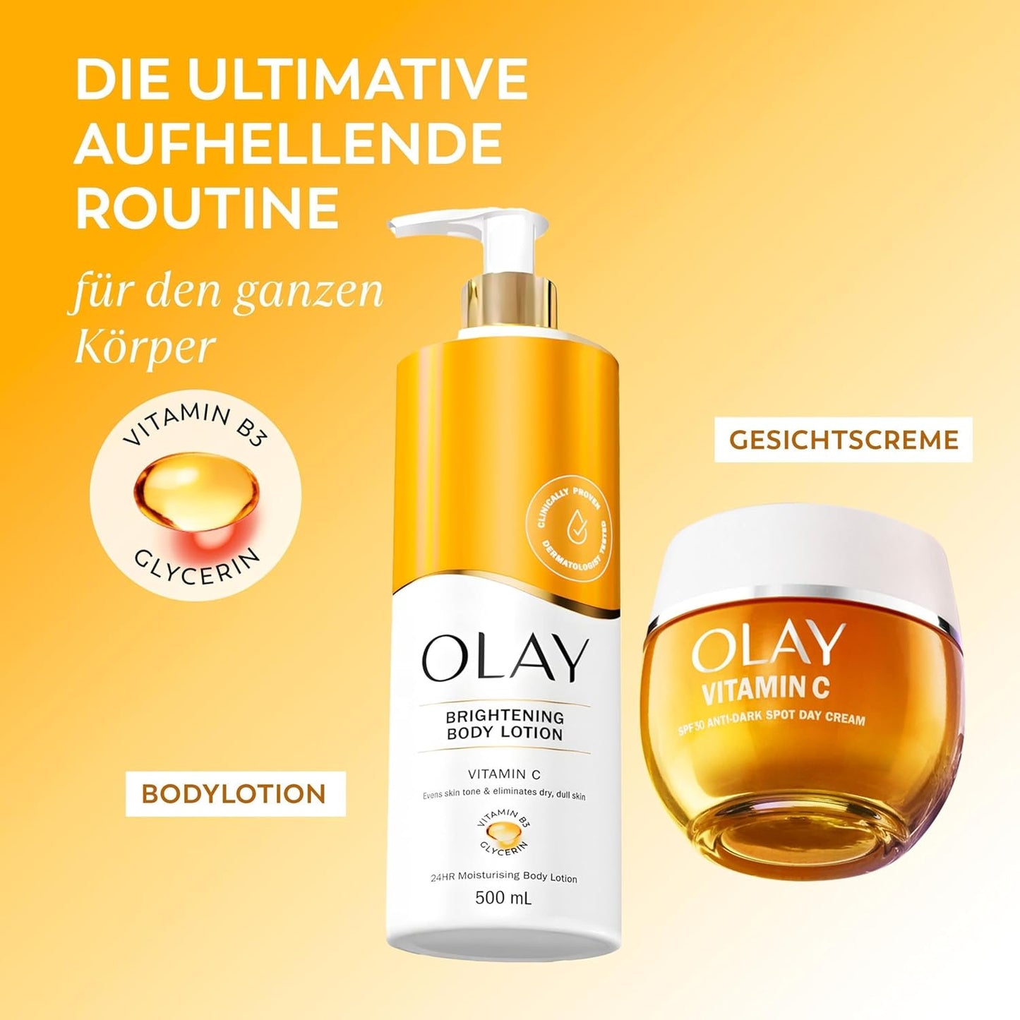 Olay Vitamin C Brightening Body Lotion, 24HR Moisturising Cream