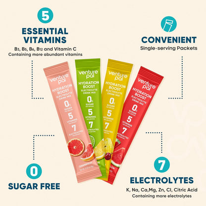 Venture Pal Sugar Free Electrolyte Powder Packets - Liquid Daily IV Hydration Packets for Rapid Rehydration,16 Sticks
