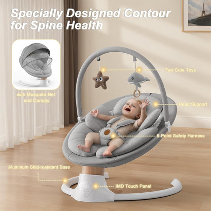Baby Swings for Infants, FasonBaby Electric Baby Swing with 10 Preset Melodies, 5 Speeds, Remote Control and Bluetooth (Grey)