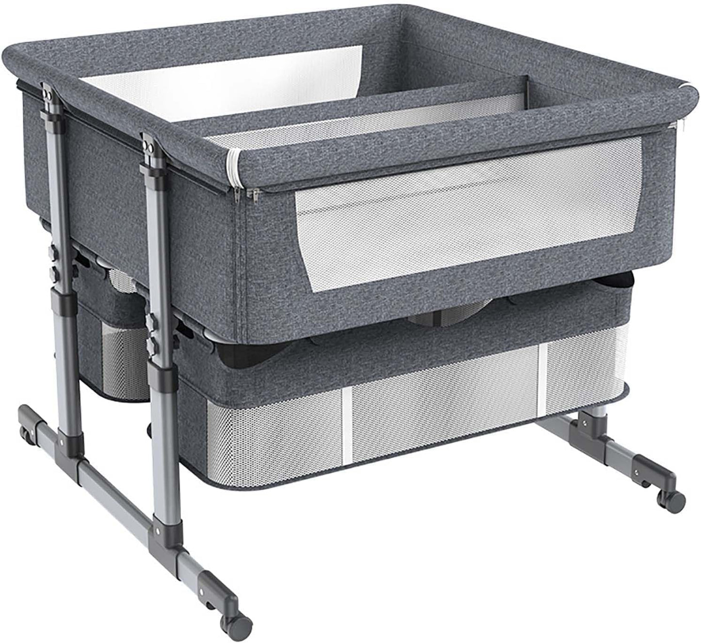 Twin Bassinet,Cosleeper Bassinet Bed Side Baby Bassinet with Storage Basket 6 Height Adjustable Anti-Emesis Side Sleeper Bassinet for Baby 1 to 36 Months Grey