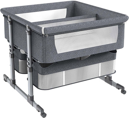 Twin Bassinet,Cosleeper Bassinet Bed Side Baby Bassinet with Storage Basket 6 Height Adjustable Anti-Emesis Side Sleeper Bassinet for Baby 1 to 36 Months Grey