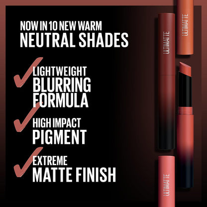 Maybelline Color Sensational Ultimatte Matte Lipstick, Non-Drying, Intense Color Pigment, More Sepia, Mid-Tone Camel
