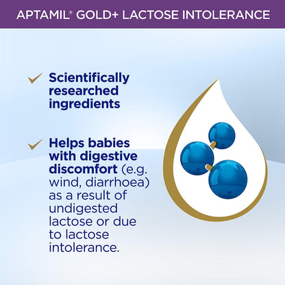 Aptamil Gold+ Lactose Intolerance Baby Infant Formula Lactose Free from Birth to 12 Months, 900 g