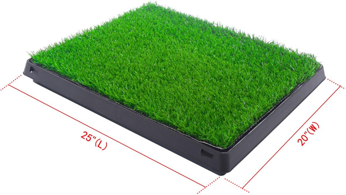 Dog Pee Grass Pad with Tray，Artificial Pet Grass Indoor Dog Potty Pet Potty Training Pads Pet Turf Outdoor Supplies Portable Bathroom, Green, 25x20x2.5inch