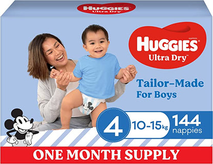 Huggies Ultra Dry Nappies Boys Size 4 (10-15kg)  144 pieces