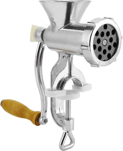 Meat Grinder, Aluminium Multifunctional Manual Meat Grinder Spice Pepper Grinder Kitchen Appliances for Table Mounting Tinned Cast Steel Silver