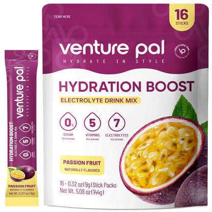 Venture Pal Sugar Free Electrolyte Powder Packets - Liquid Daily IV Drink Mix for Rapid Hydration & Party Recovery | 5 Vitamins & 7 Electrolytes| Keto Friendly | Non-GMO | Certified Vegan | 16 Sticks