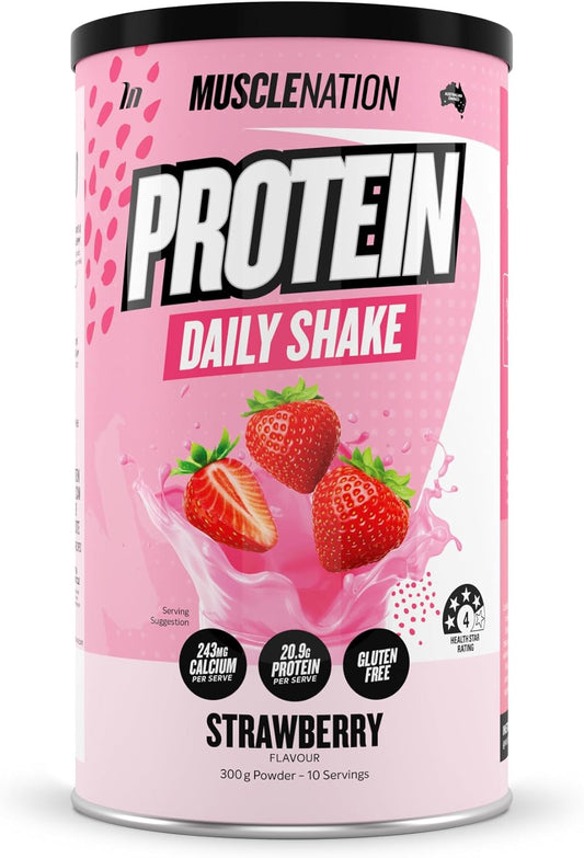 Roll over image to zoom in Muscle Nation Strawberry Daily Shake 300g (10 Serves)