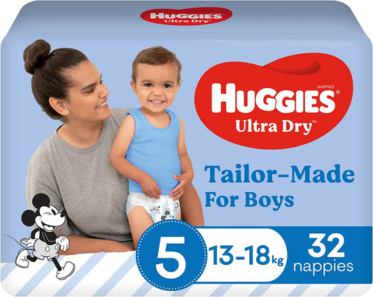 Huggies Ultra Dry Nappies Boy Size 5 (13-18kg) 32 Pieces