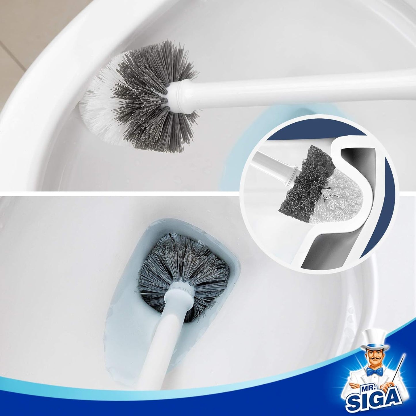 MR.SIGA Premium Toilet Bowl Brush and Holder with Solid Handle and Durable Bristles for Bathroom Cleaning, White, 1 Pack