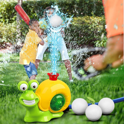 LUSTERMOON 2-in-1 Water Sprinkler Baseball Toy Set, Backyard Spinning Water Spray Toy, Summer Outdoor Sprinkler Toy, T Ball Game, Lawn Backyard Game for Kids (Slug)