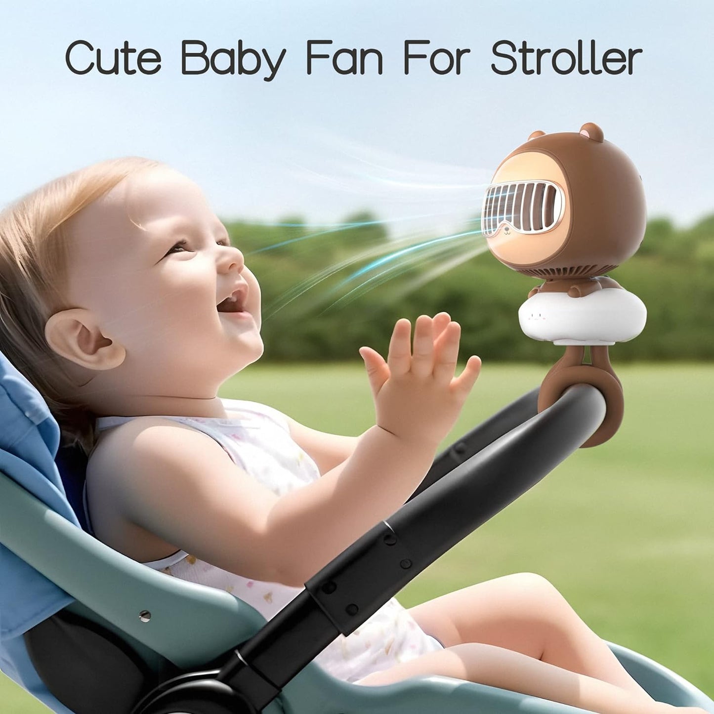 KinYiLO Cute Stroller Fan Clip On for Baby, Portable Baby Stroller Fans Bladeless, 4 Speeds Auto Oscillating, 4000mAh Rechargeable Battery Powered, Flexible Tripod Small Cooling Fan for Crib/Car seat