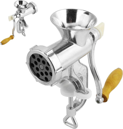 Meat Grinder, Aluminium Multifunctional Manual Meat Grinder Spice Pepper Grinder Kitchen Appliances for Table Mounting Tinned Cast Steel Silver