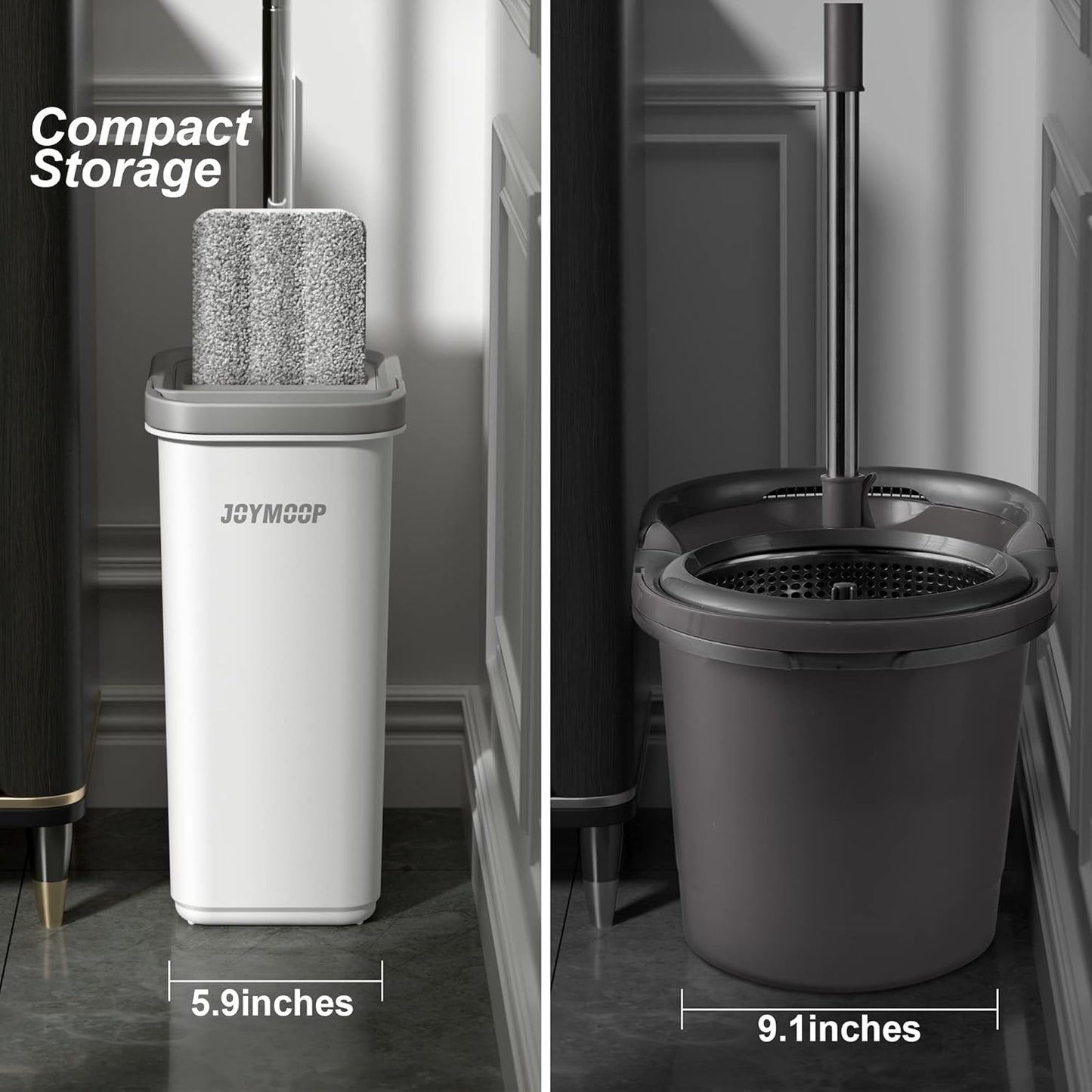 JOYMOOP Microfiber Mop and Bucket Set, White Flat Mop and Bucket with Wringer Set