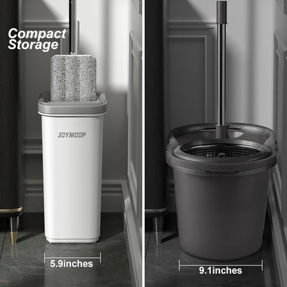 JOYMOOP Microfiber Mop and Bucket Set, White Flat Mop and Bucket with Wringer Set