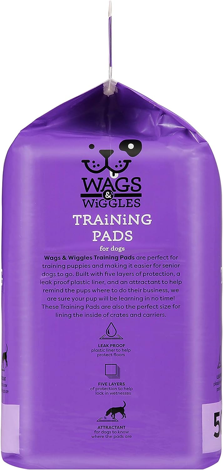 Wags & Wiggles Training Pads For Dogs, 50 Count | Puppy Pee Pads For Dogs | Dog and Puppy Supplies | Dog Training Pads, Strong and Absorbent Training Pads