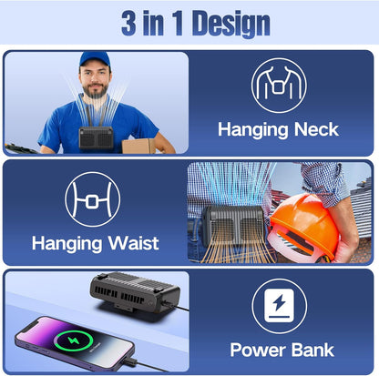 2023 Upgraded Waist Fan, 12000mAh Battery Powered with 24H Working Time,Portable Fan with 3 Speeds, Wearable Belt Fan Double Airflow Outlet，Personal Waist Clip Fan with Outdoor Works, Travel, Cycling,