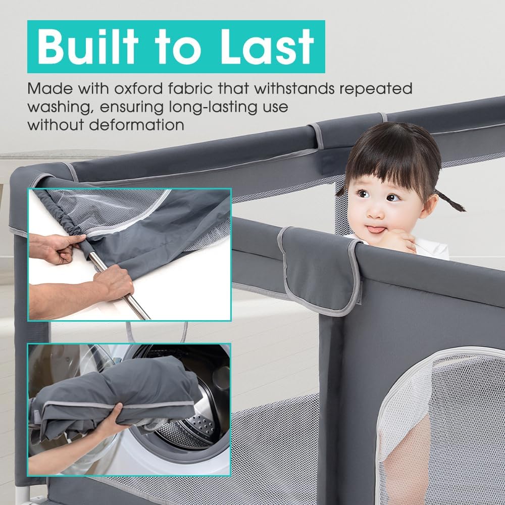 Playpals Baby Playpen – 180x200cm Spacious Play Yard for Babies & Toddlers , Grey