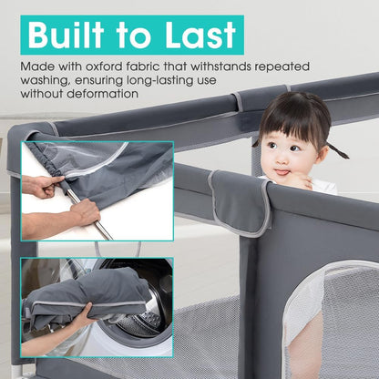 Playpals Baby Playpen – 180x200cm Spacious Play Yard for Babies & Toddlers , Grey