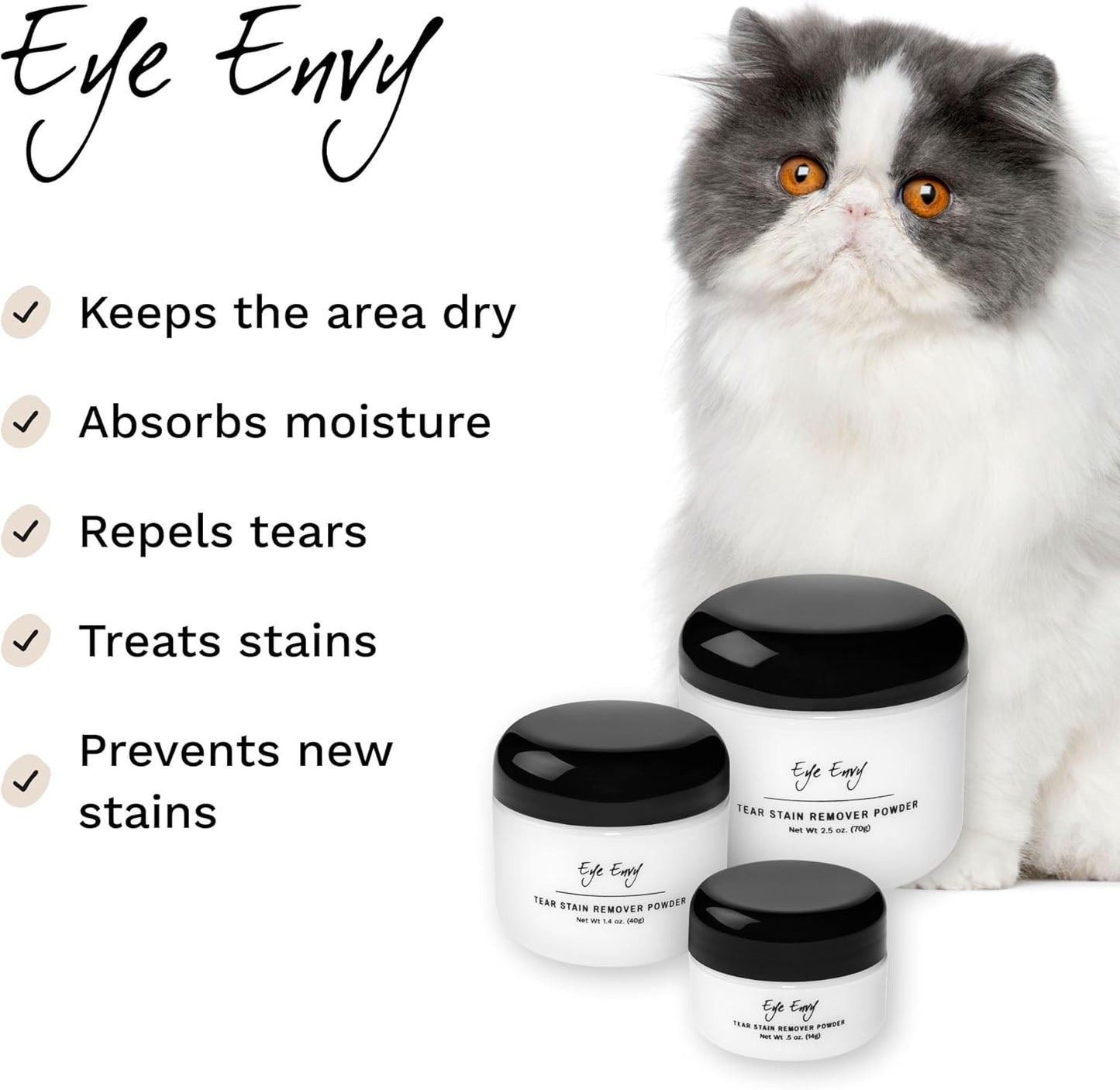 Eye Envy Tear Stain Remover Powder for Dogs and Cats. 100% Natural, Safe.Made in USA.0.5oz