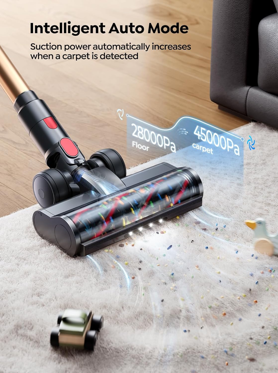 Cordless Vacuum Cleaner, 50KPA 600W, 65Mins Runtime, Self-Standing Stick Vacuum with Aroma Function, Auto Mode, Wall Charging, Touchscreen, Anti-Tangle Vacuum Cleaner for Pet Hair/Hardfloor/Carpet