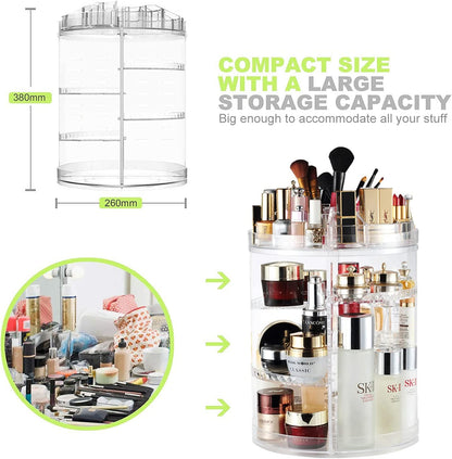 Makeup Organizer, 360 Degree Rotating Adjustable Cosmetic Storage Display Case