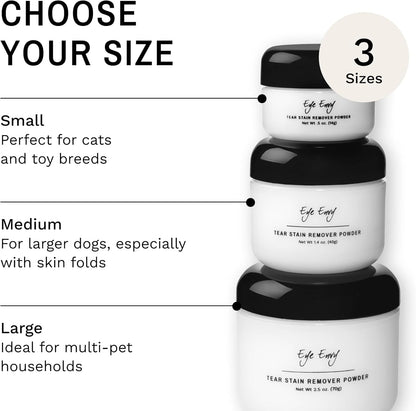 Eye Envy Tear Stain Remover Powder for Dogs and Cats. 100% Natural, Safe. Apply Around Eyes. Absorbs and Repels Tears. Keeps Area Dry.Made in The USA (2.5 oz)
