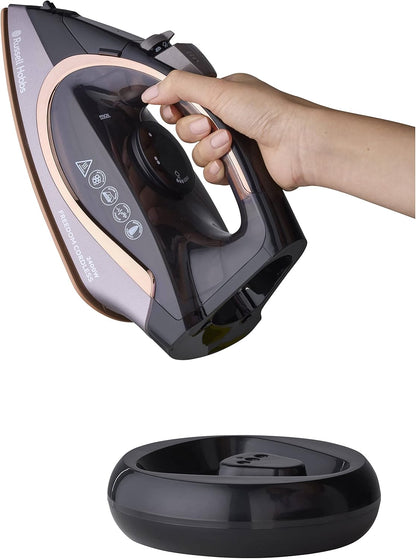 Russell Hobbs Freedom Cordless Steam Iron, RHC580, 2400W (AU Plug), Copper Coated Ceramic Soleplate to Store Heat, 135g Shot + 40g Continuous Steam, Variable Temperature Settings, Black