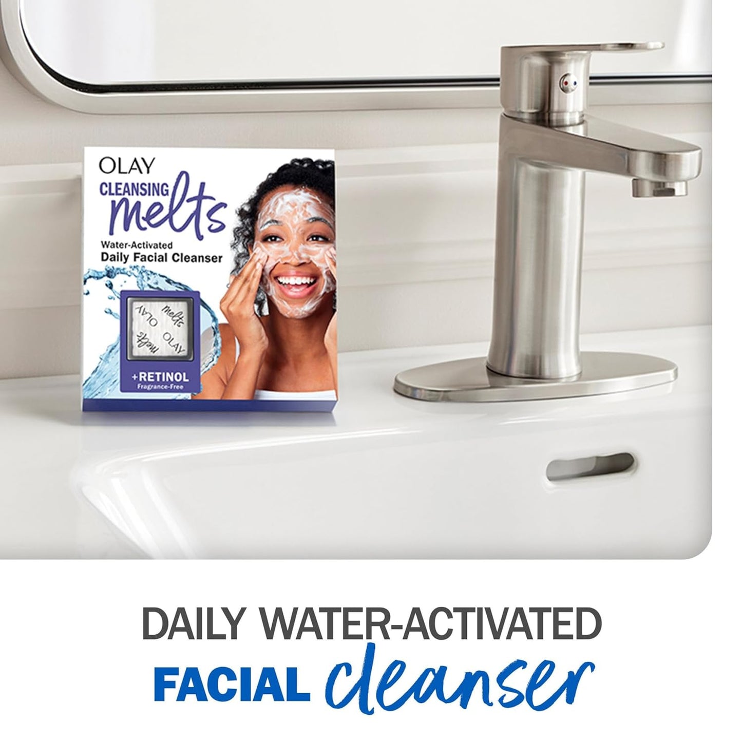 Olay Cleansing Melts + Retinol Face Cleanser, 64 ct. total (2 x 32 ct.), Water-Activated Face Wash to Clean, Tone, and Refresh