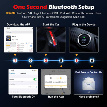 ANCEL BD200 Bluetooth 5.0 OBD2 Scanner Exclusive Free APP with Battery Test