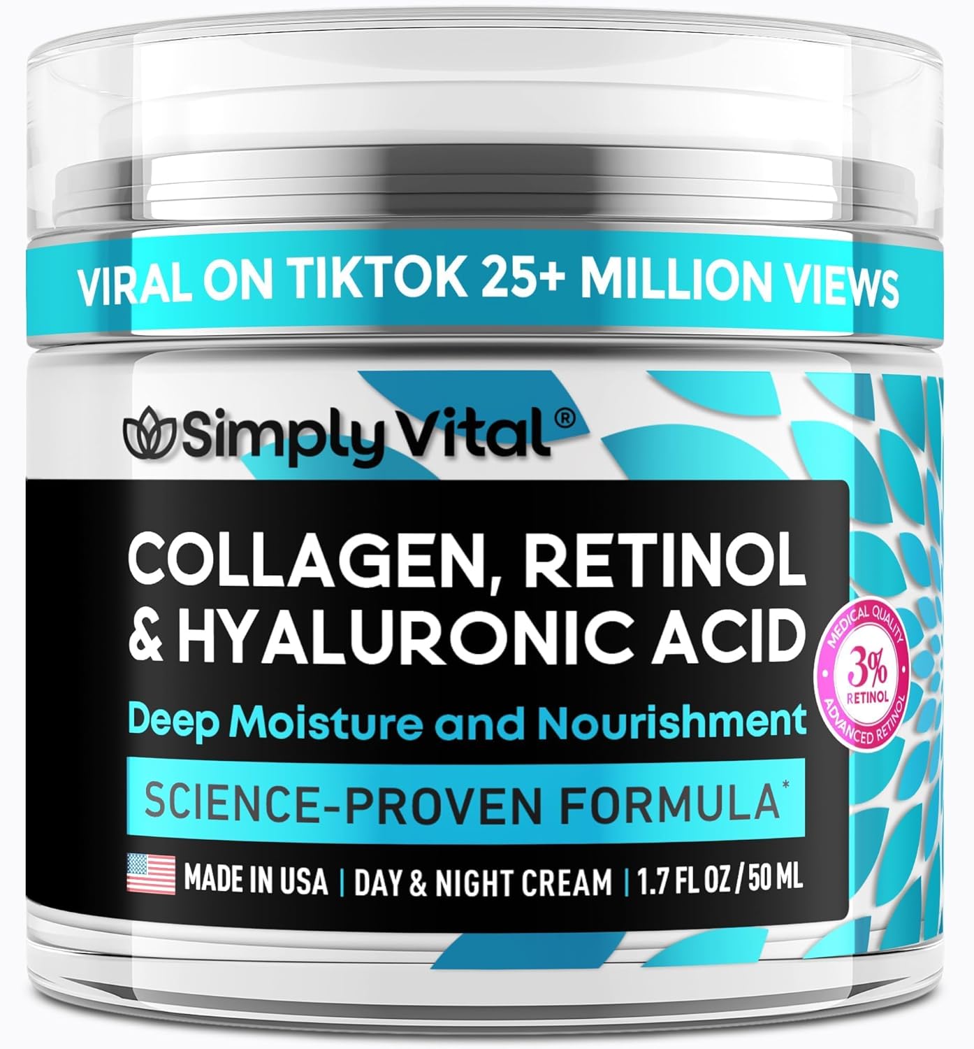 SimplyVital Face Moisturizer Collagen Cream - Anti Aging Neck and Décolleté - Made in USA Day & Night Face Cream - Moisturizing, Lifting & Recovery