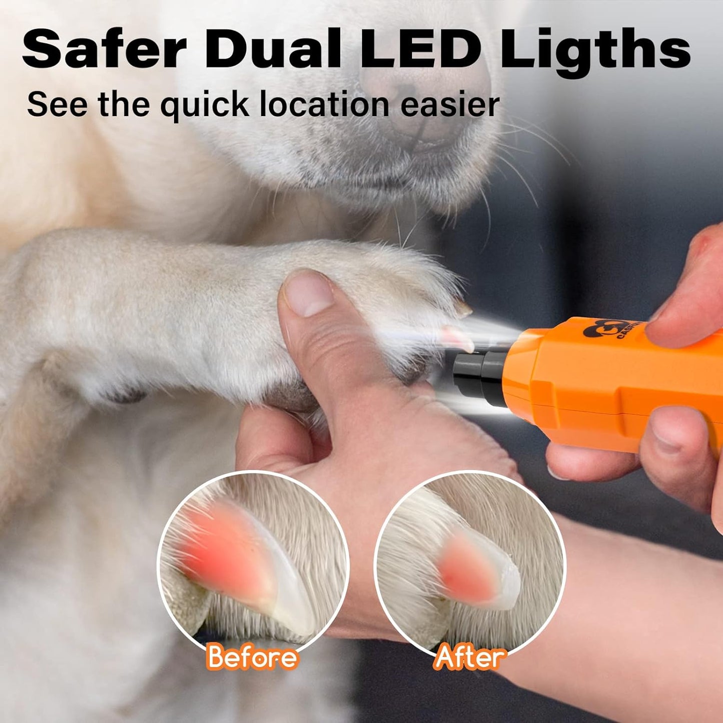 Casfuy 6-Speed Dog Nail Grinder - Newest Enhanced Pet Nail Grinder Super Quiet Rechargeable Electric Dog Nail Trimmer Painless Paws Grooming & Smoothing Tool for Large Medium Small Dogs