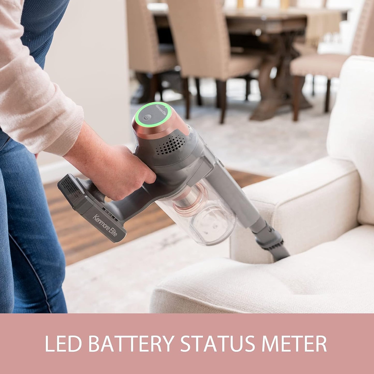 kenmore LED Headlight 2-in-1 Handheld Vacuum for Hardwood Floor, Carpet & Pet Hair, Rose Gold