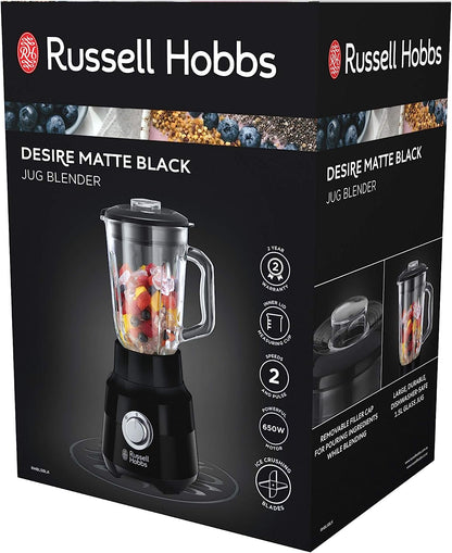 Russell Hobbs RHBL5BLK, Desire Jug Blender, 1.5L Glass Jug, Stainless Steel Blades