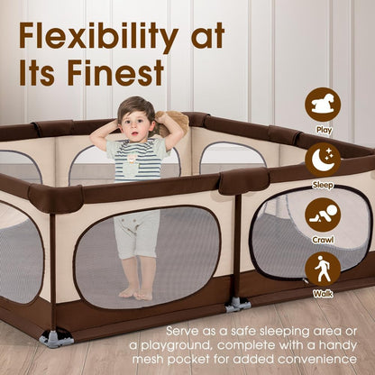 Playpals Baby Playpen, 150x180CM Play Pen for Babies & Toddlers, Large,Brown