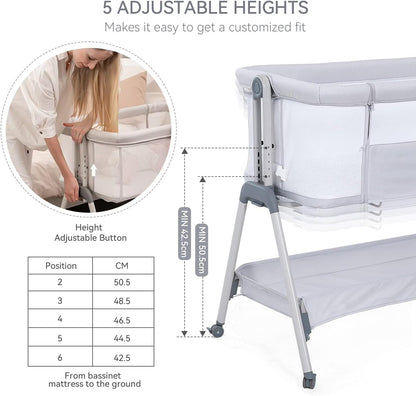 Baby Bassinet with Mattress, 3-in-1 Bedside Sleeper Co Sleeper Bassinet, Baby Bedside Bassinet Cribs Cradle with Mosquito net, Convertible Baby Cot for 0-6.